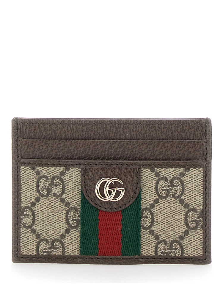 Card holder Ophidia with Web detail in Beige Leather for Women
