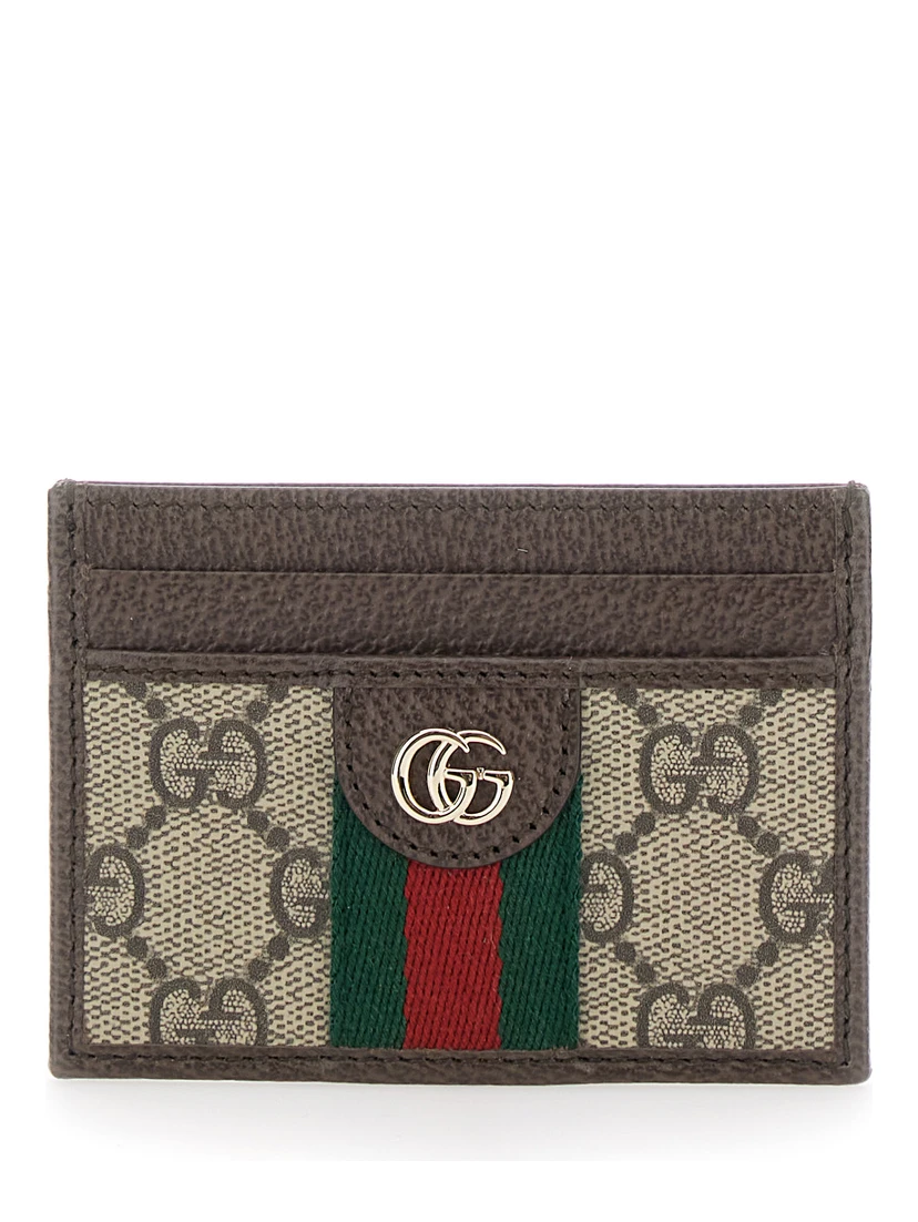 Card holder Ophidia with Web detail in Beige Leather for Women