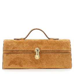 Symmetry Brown Slim Handbag with Top Handle and Turnlock Closure in Suede for Women