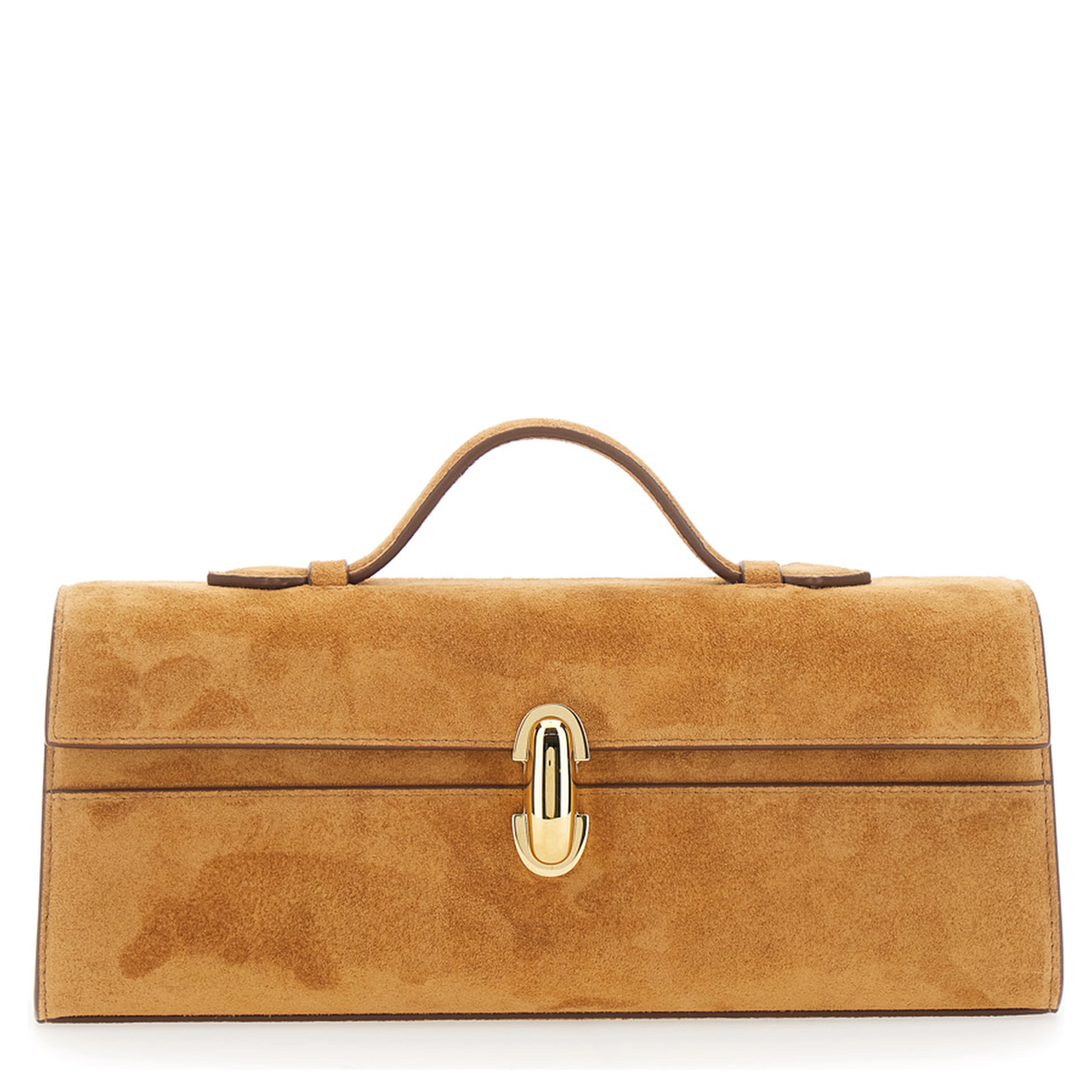Symmetry Brown Slim Handbag with Top Handle and Turnlock Closure in Suede for Women