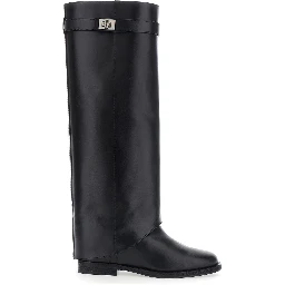 black Boot with cuff and lock detail in leather woman