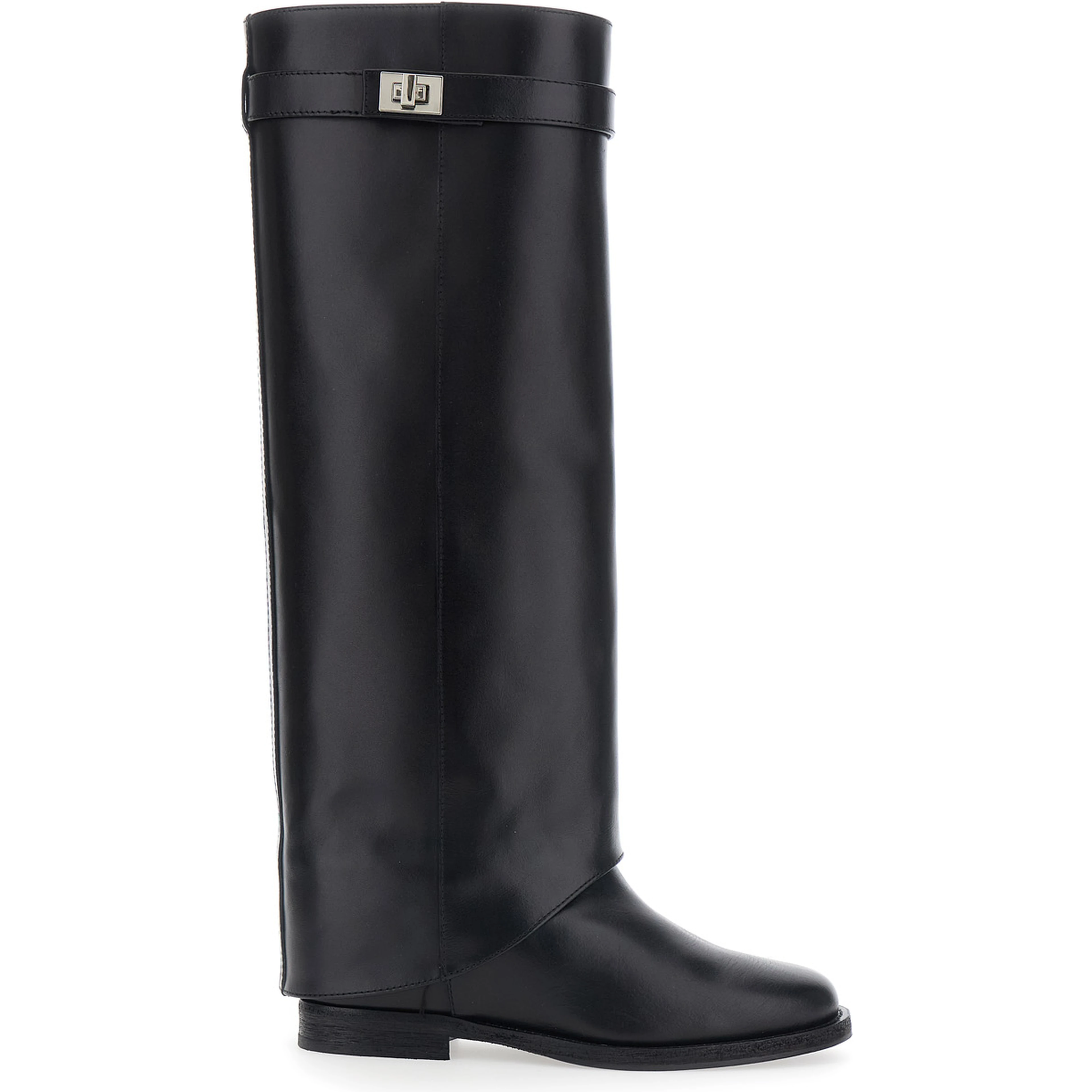 black Boot with cuff and lock detail in leather woman