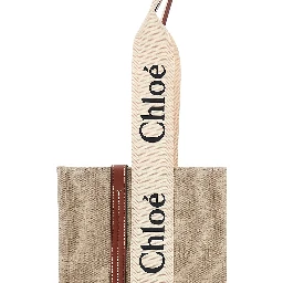 Handbag Woody Medium with Logo Lettering on the Front in Beige Linen for Women