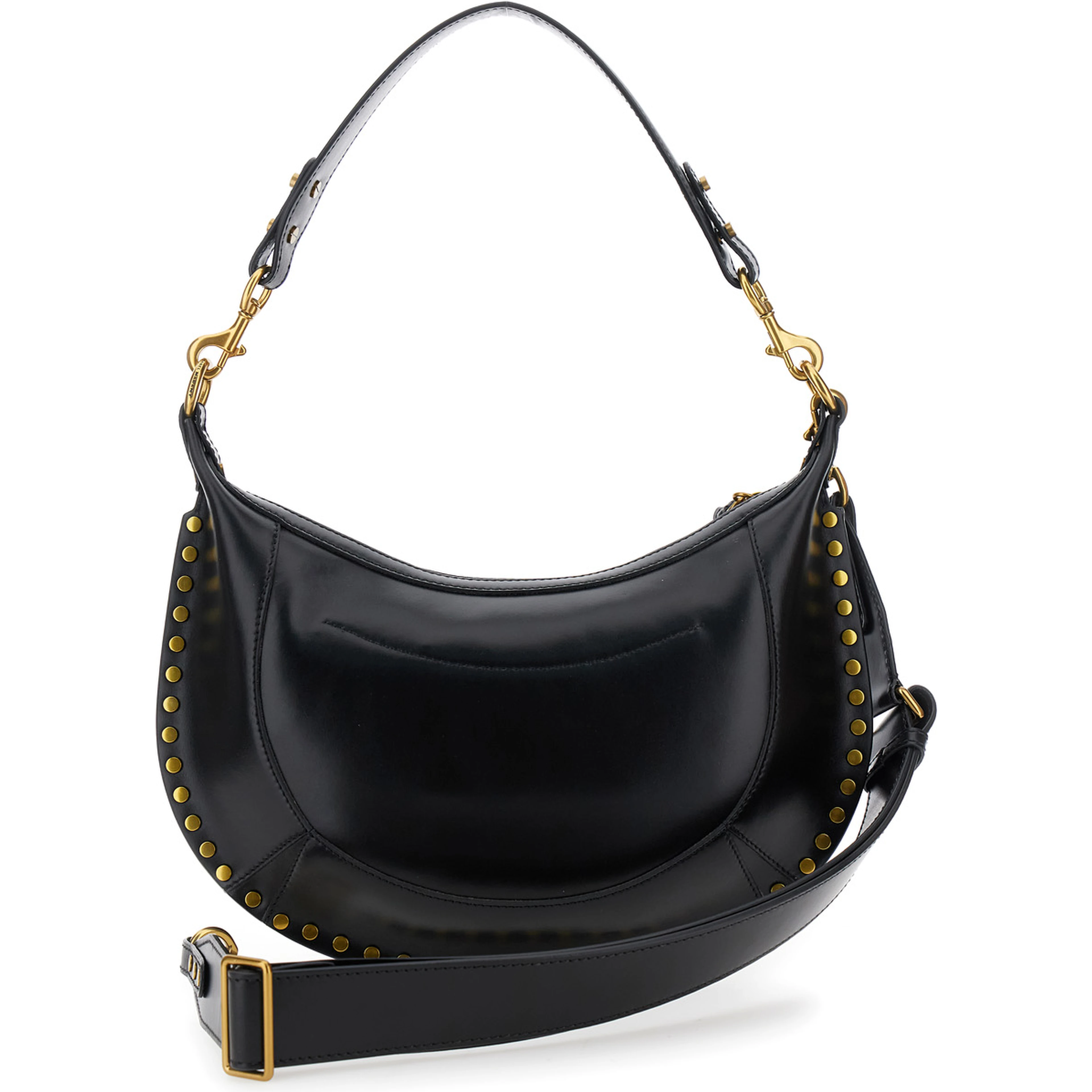 Shoulder Bag Naoko with Removable Strap and Logo Lettering Embossed on the Front in Black Leather for Women