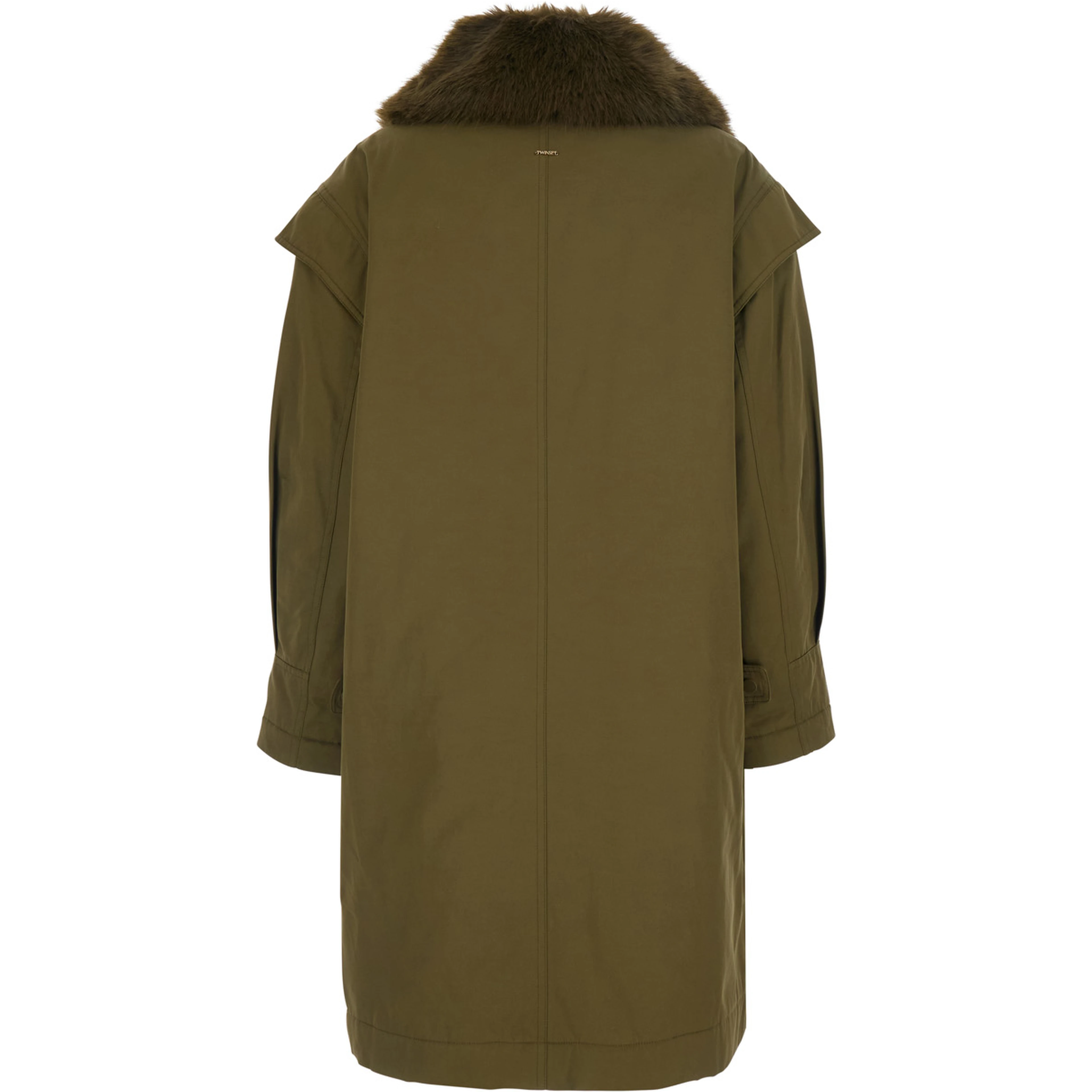 Green Coat with fur collar and button closure on the front in blend cotton for women