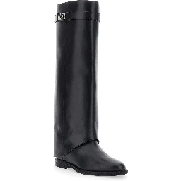 black Boot with cuff and lock detail in leather woman