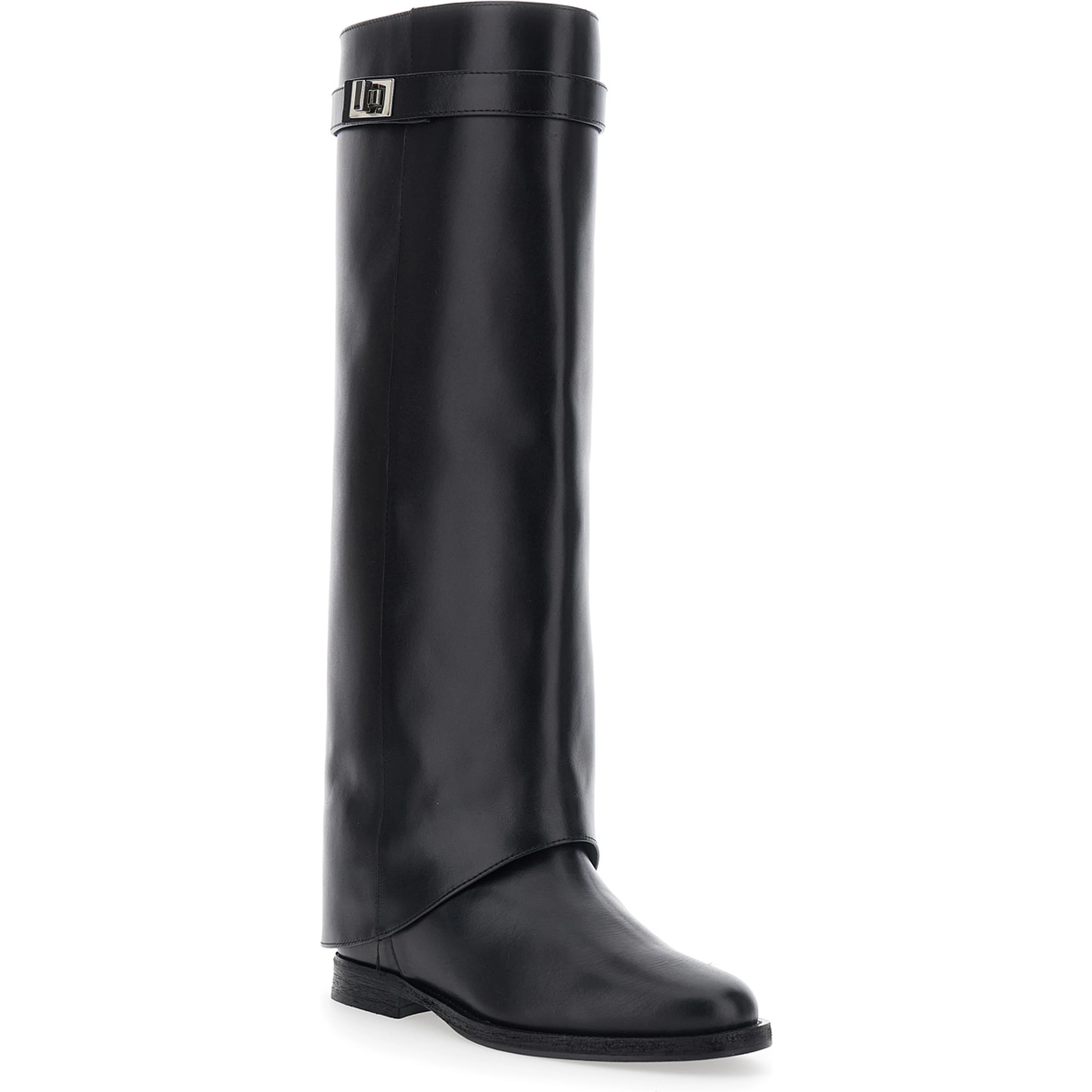 black Boot with cuff and lock detail in leather woman