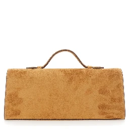 Symmetry Brown Slim Handbag with Top Handle and Turnlock Closure in Suede for Women
