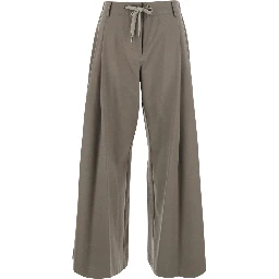 Beige Trousers with drawstring waist and wide leg in cotton blend woman