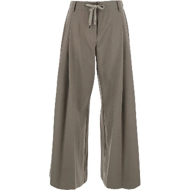 Beige Trousers with drawstring waist and wide leg in cotton blend woman