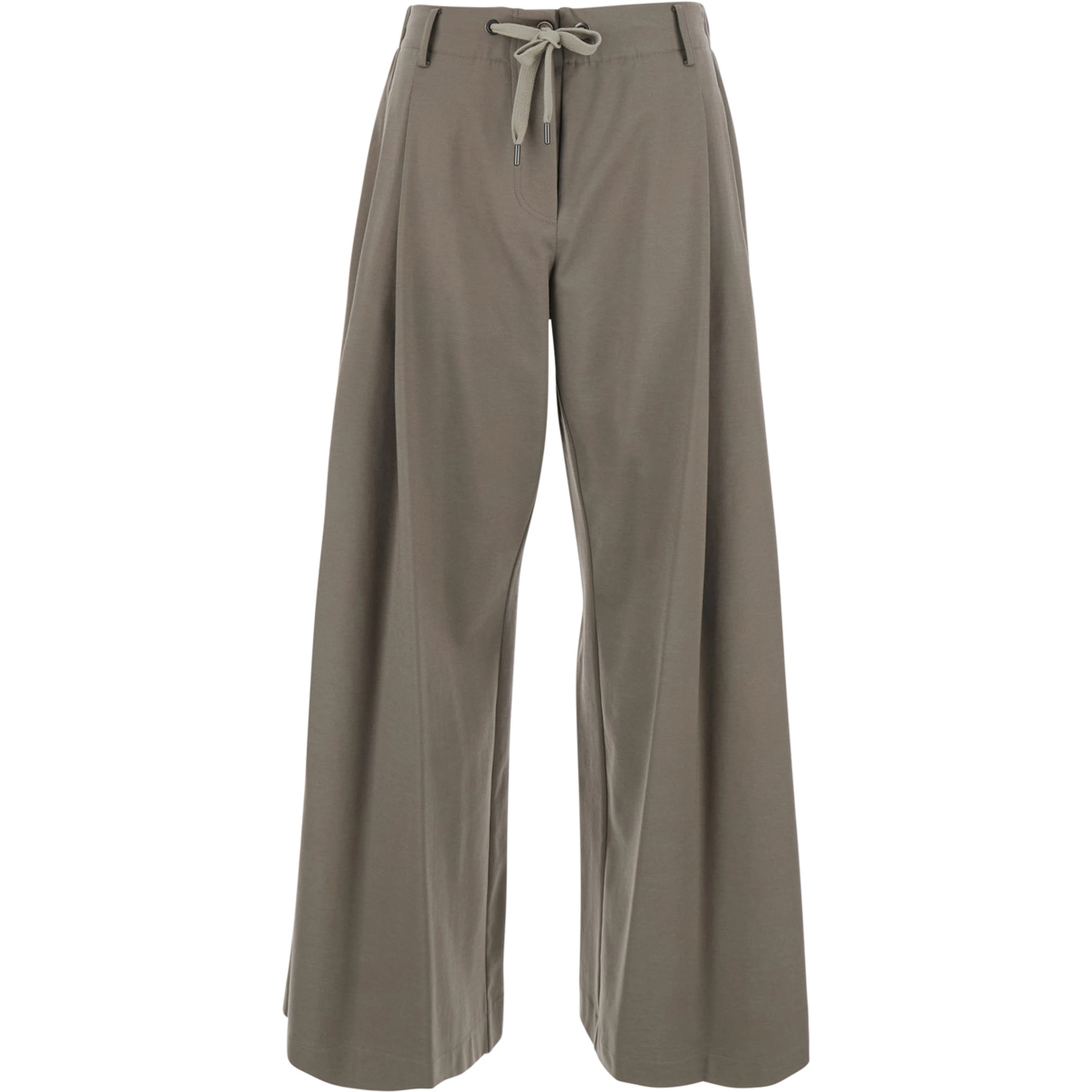 Beige Trousers with drawstring waist and wide leg in cotton blend woman