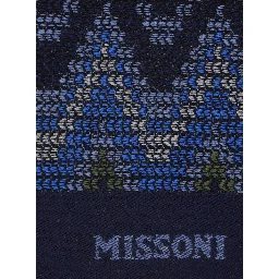 blue Scarf with all-over Zig Zag motif and logo lettering in wool for men