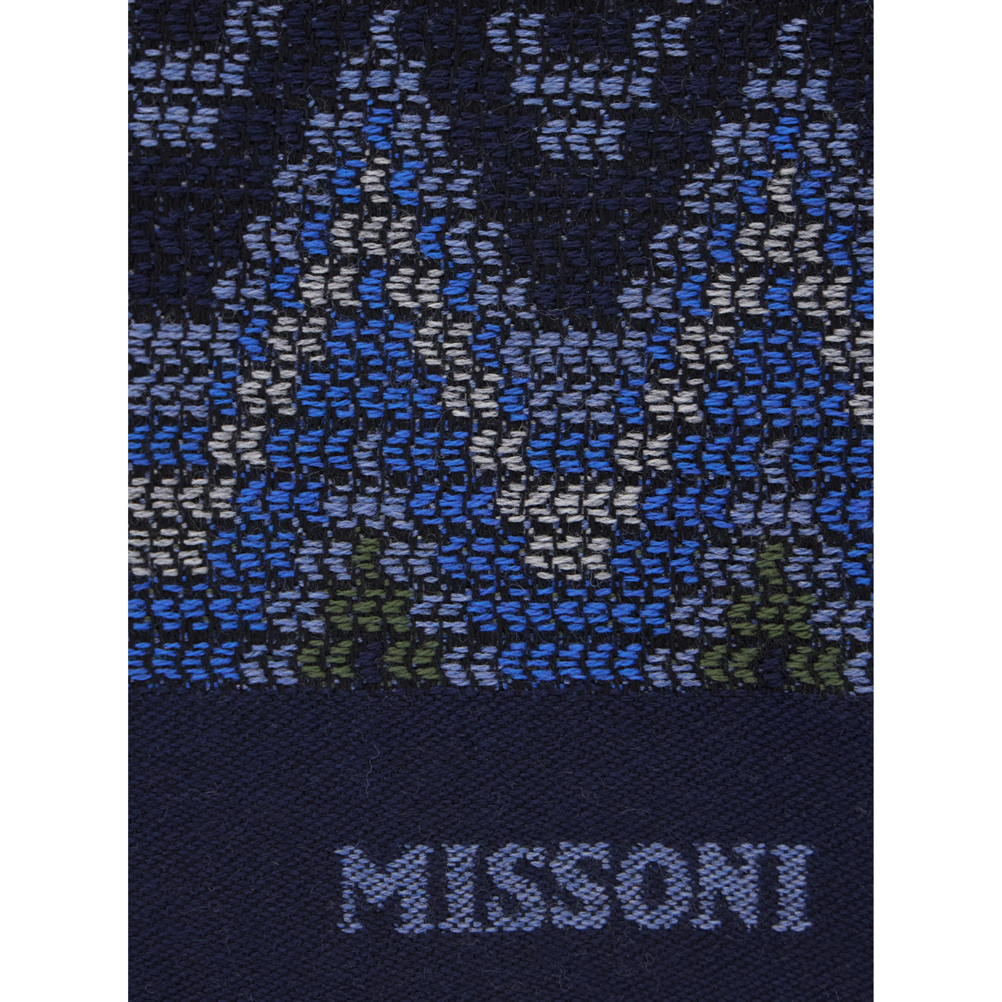 blue Scarf with all-over Zig Zag motif and logo lettering in wool for men