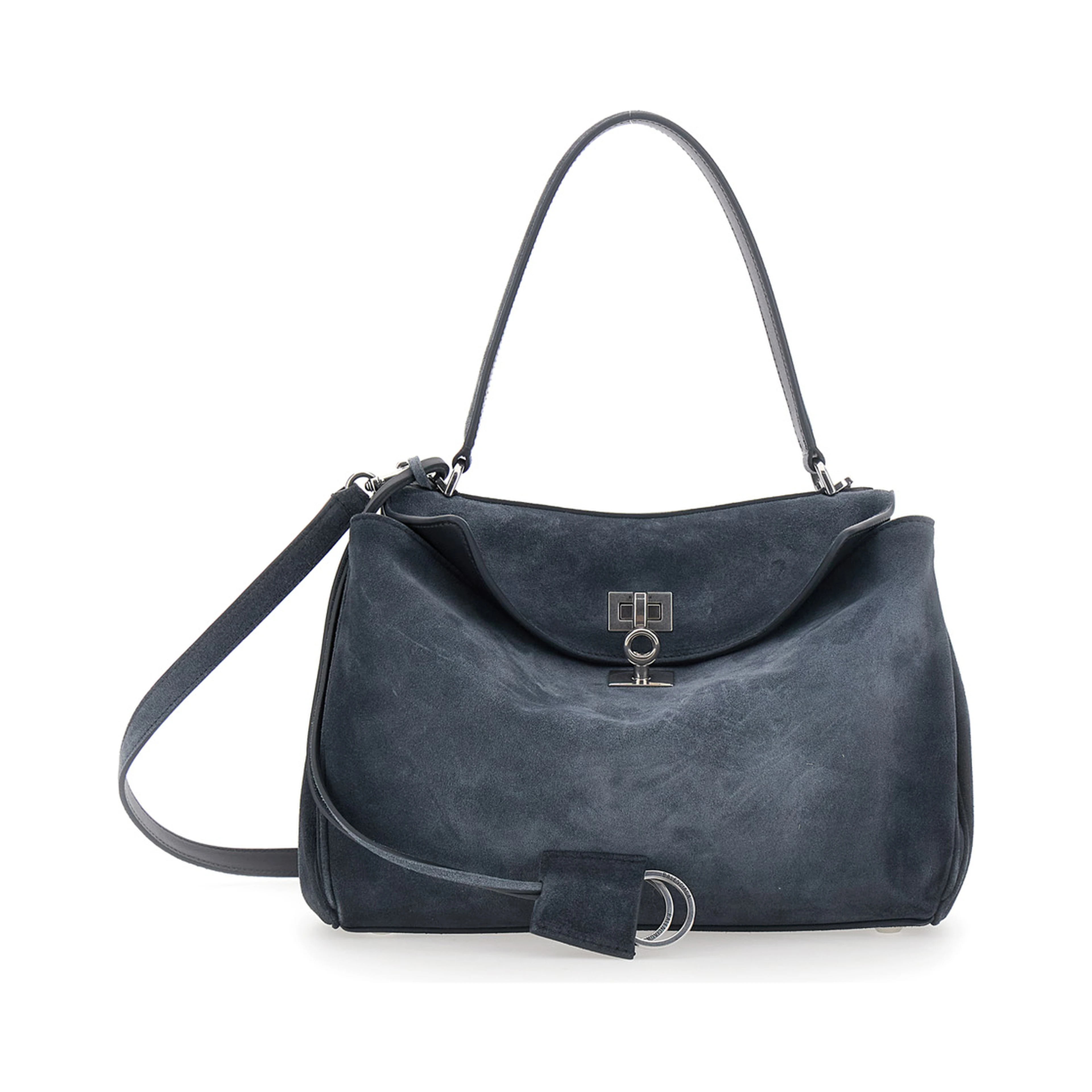 Rodeo Gray Shoulder Bag with Adjustable and Removable Strap in Suede for Women
