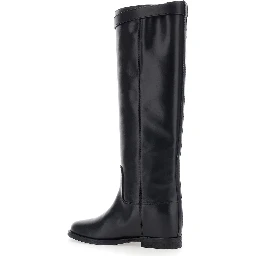 black Boot with strap and lock in smooth leather woman