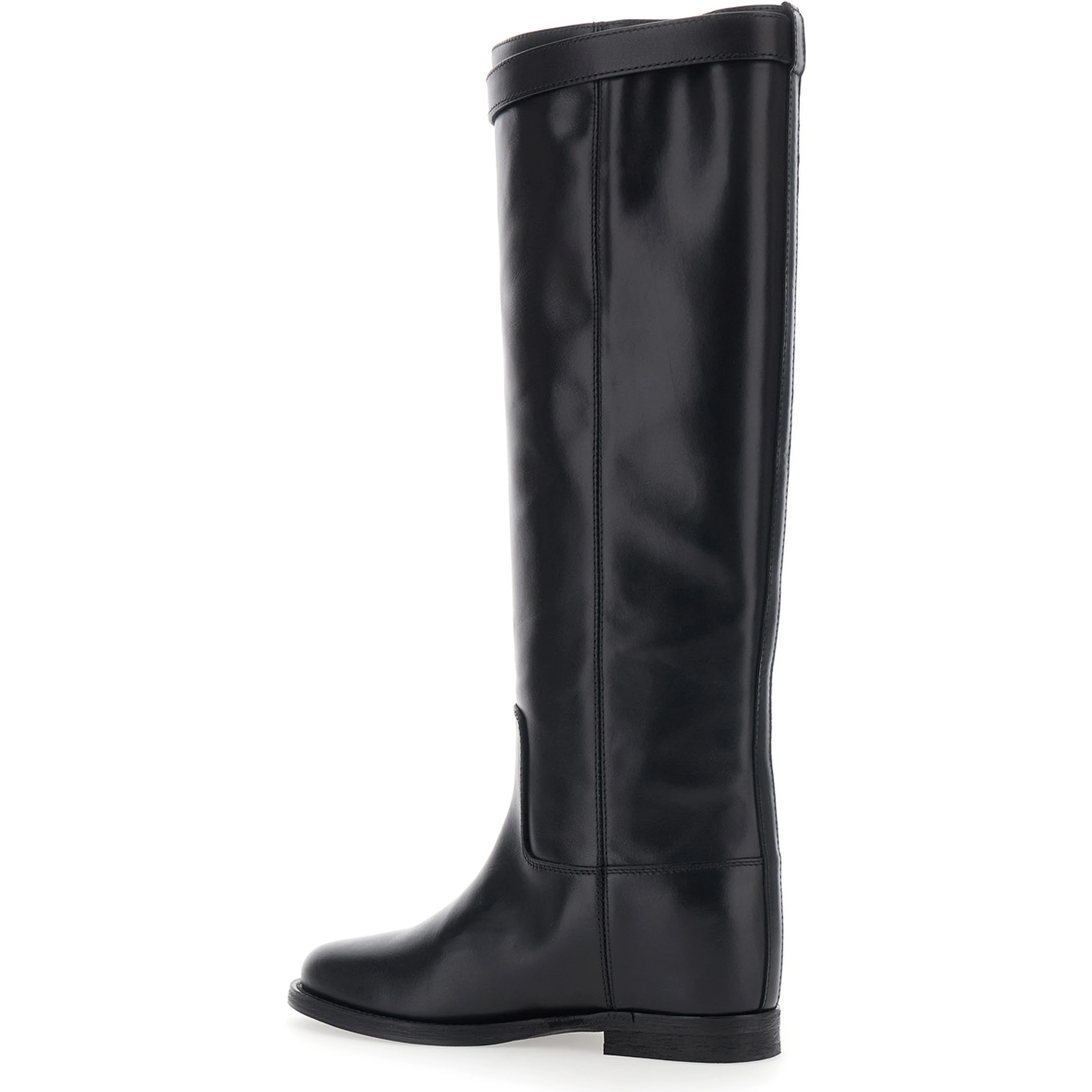 black Boot with strap and lock in smooth leather woman