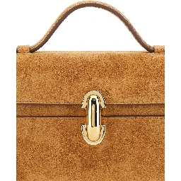 Symmetry Brown Slim Handbag with Top Handle and Turnlock Closure in Suede for Women