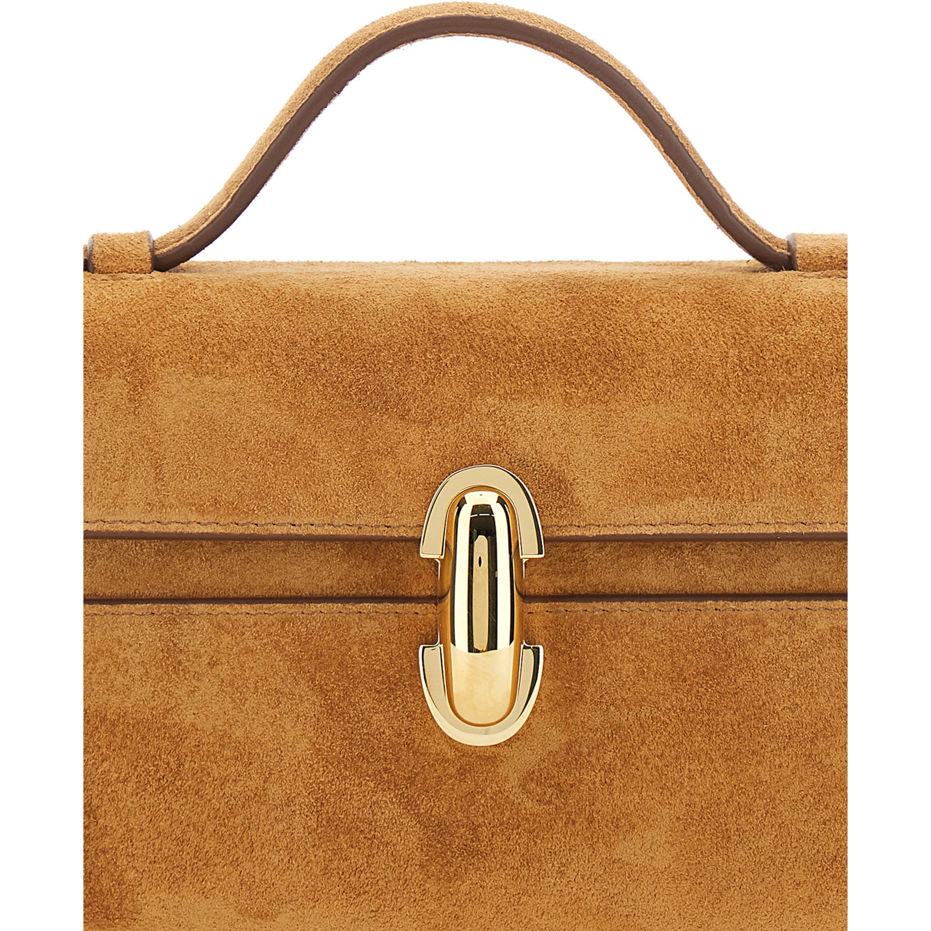 Symmetry Brown Slim Handbag with Top Handle and Turnlock Closure in Suede for Women