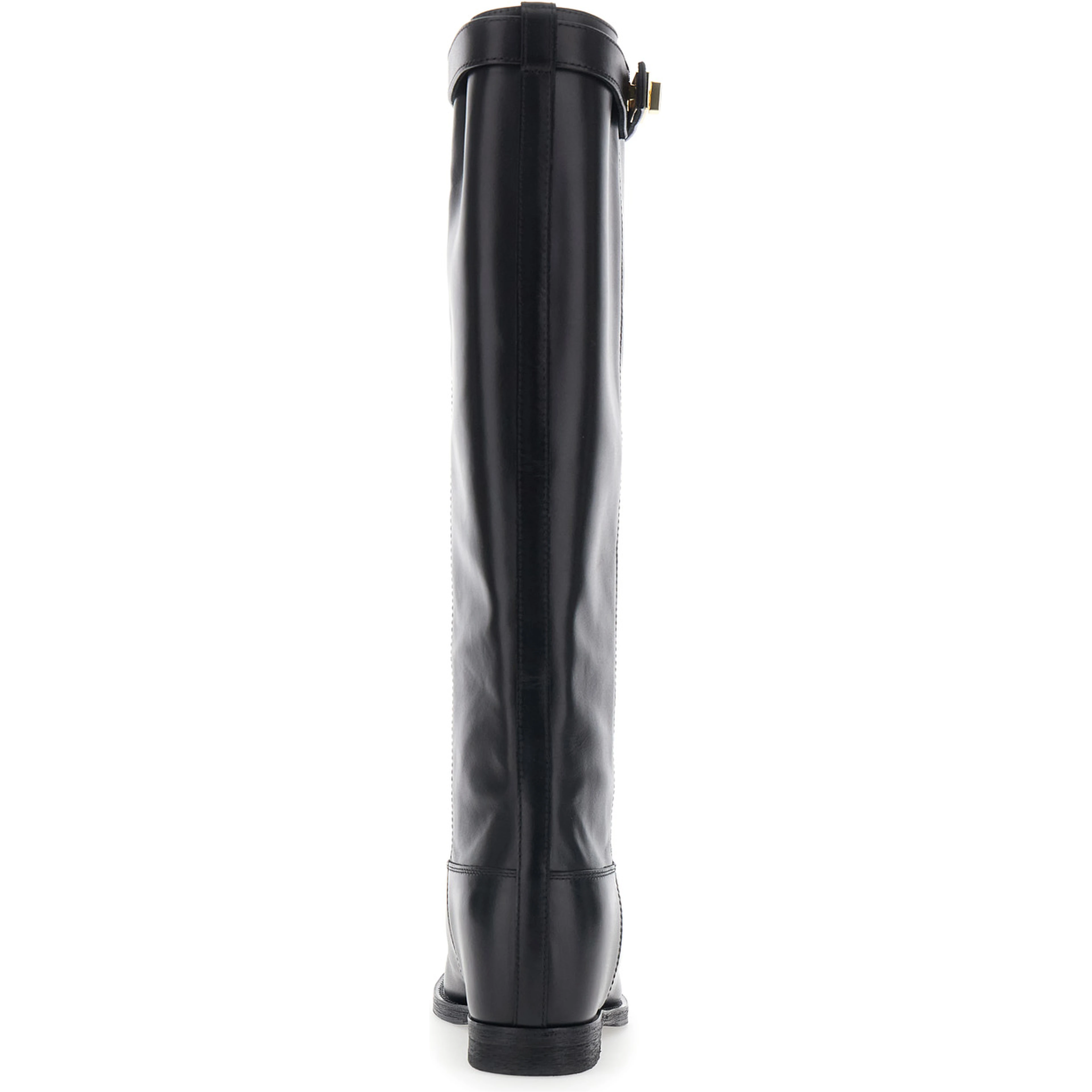 black Boot with strap and lock in smooth leather woman