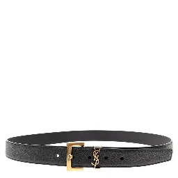 Soft Leather Belt with Gold Metal Buckle Men YSL