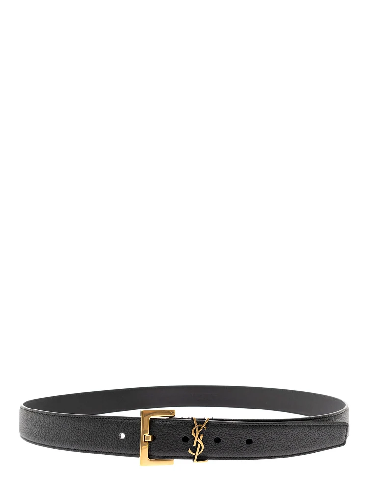 Soft Leather Belt with Gold Metal Buckle Men YSL