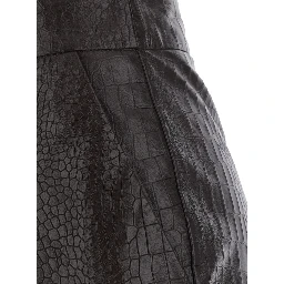 Brown crocodile-embossed pants with wide leg in leather for women