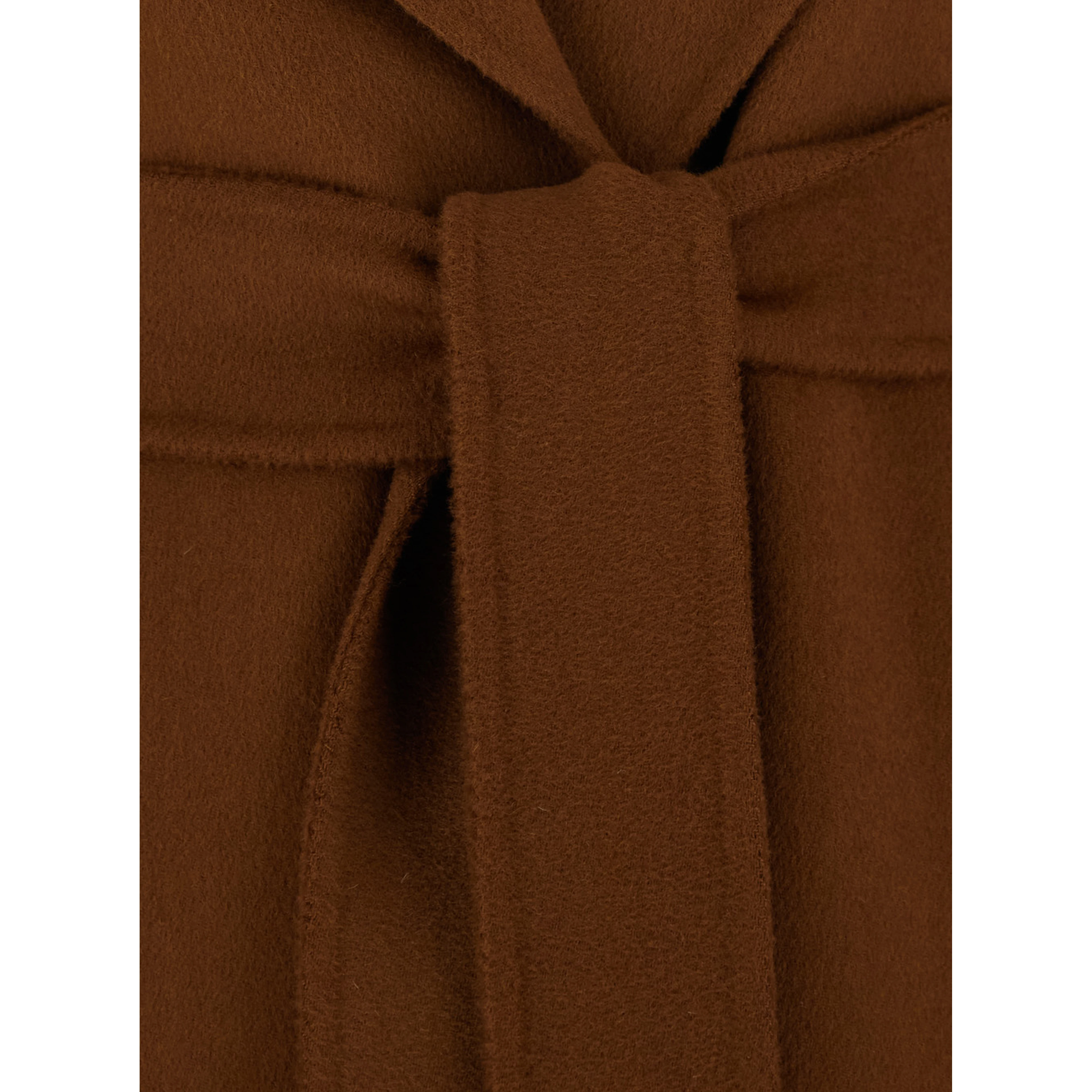 Brown Coat with Wide Notched Revers and Front Belt Closure in Wool and Cashmere Blend for Women