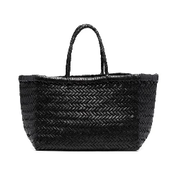 Small Tote Bag Triple Jump in Black Woven Leather Woman