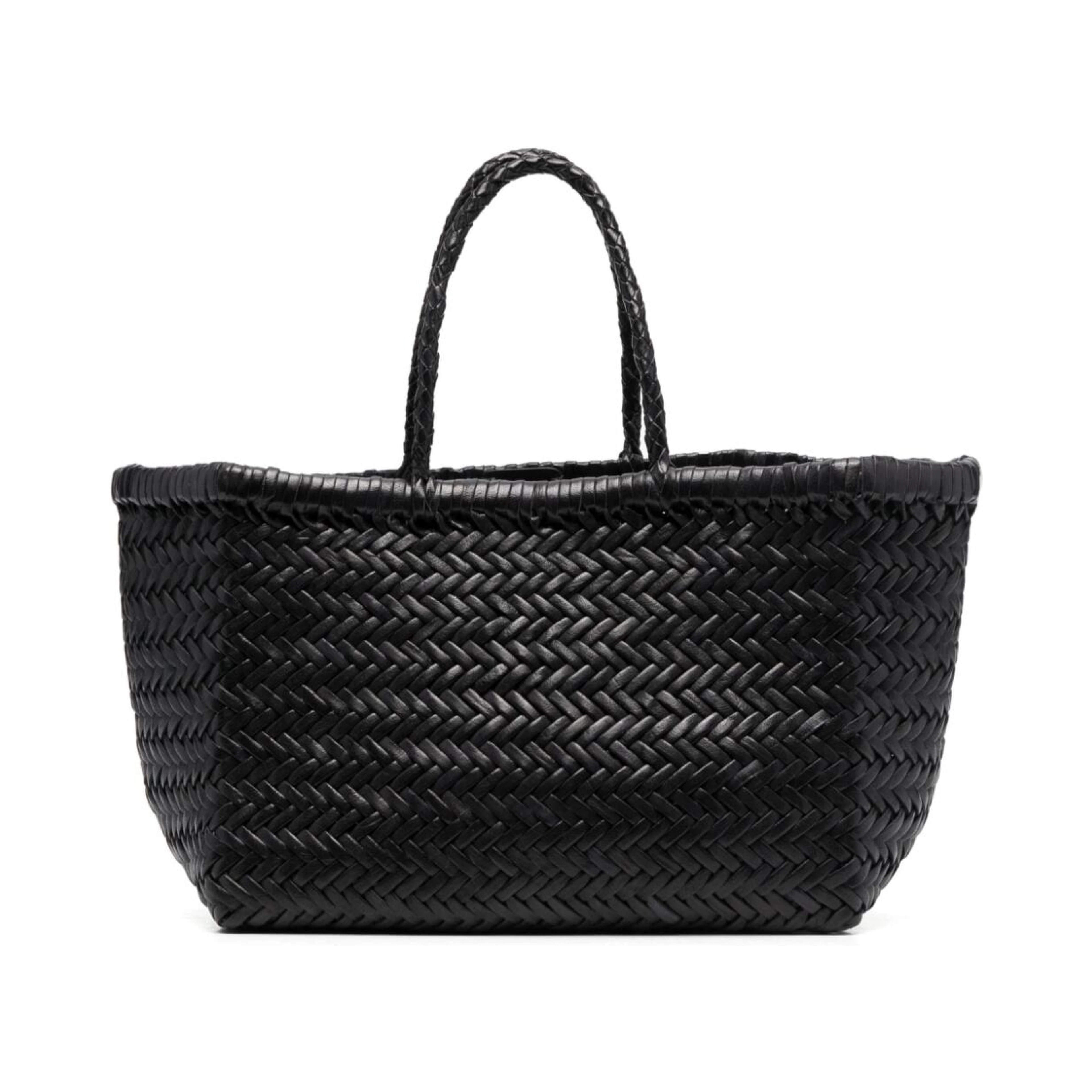 Small Tote Bag Triple Jump in Black Woven Leather Woman