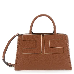 Brown Handbag with Logo on the Front and adjustable and removable strap in Ecoleather for women