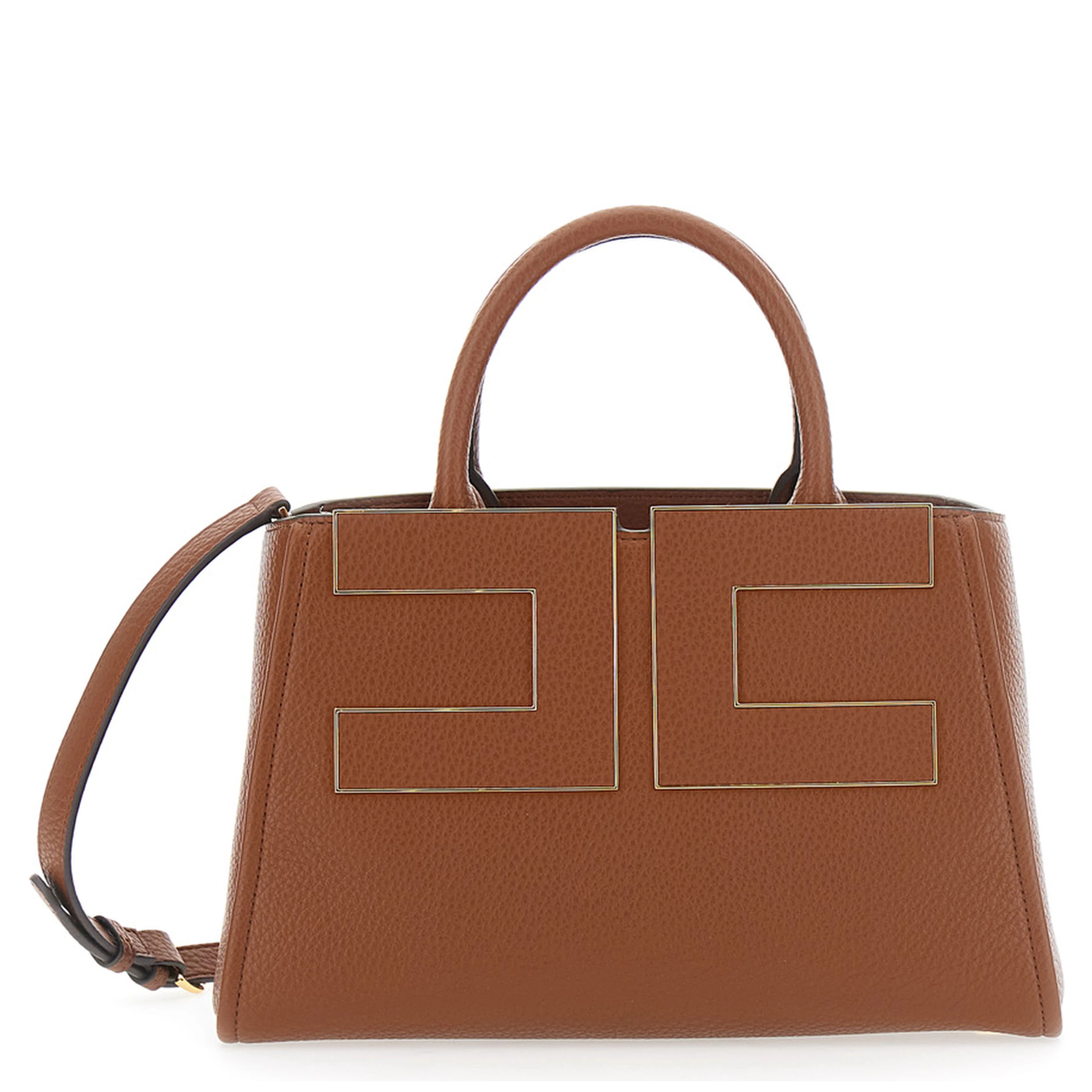 Brown Handbag with Logo on the Front and adjustable and removable strap in Ecoleather for women