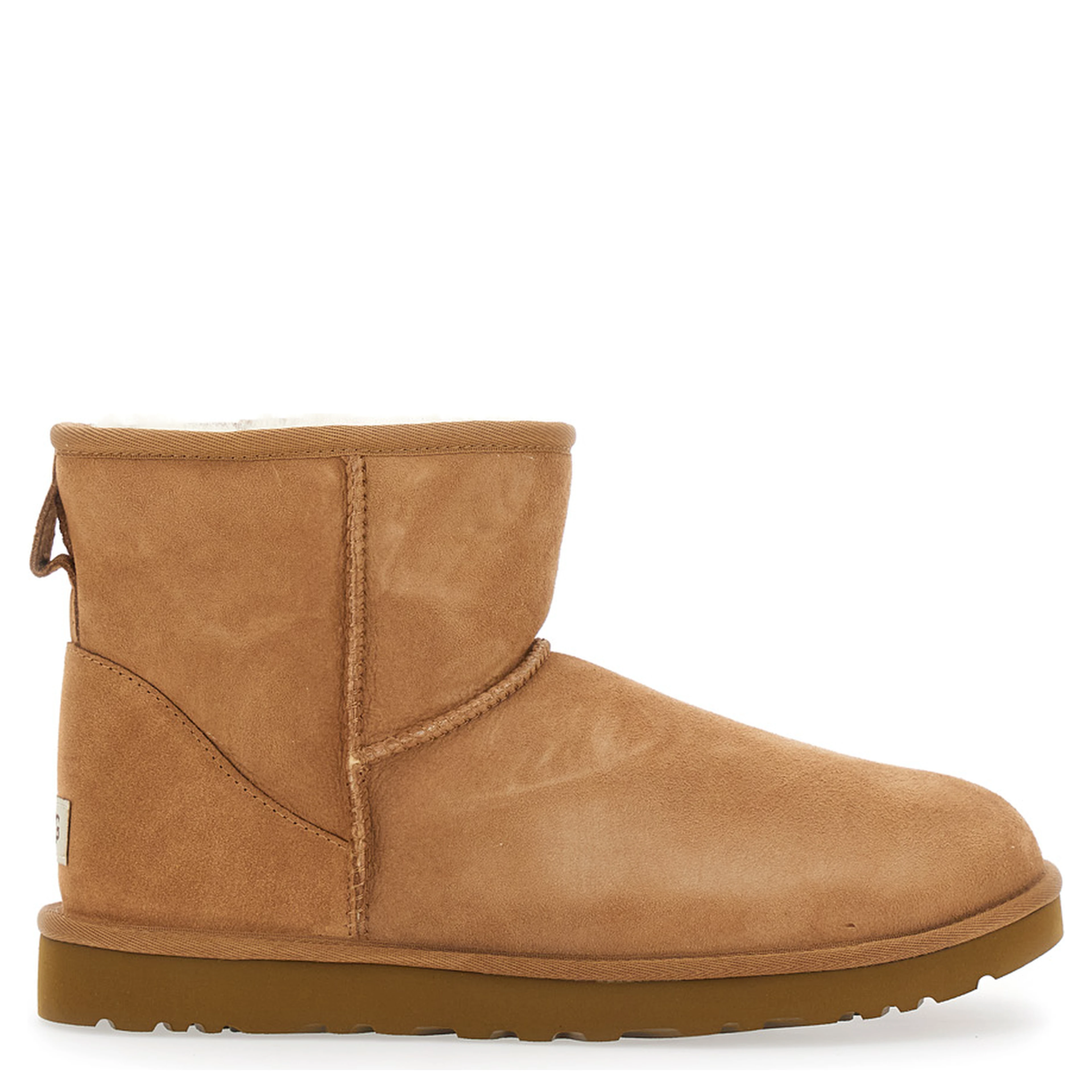 Boots Classic Mini with Logo Patch on the Back and Fur Lining in Brown Suede for Men