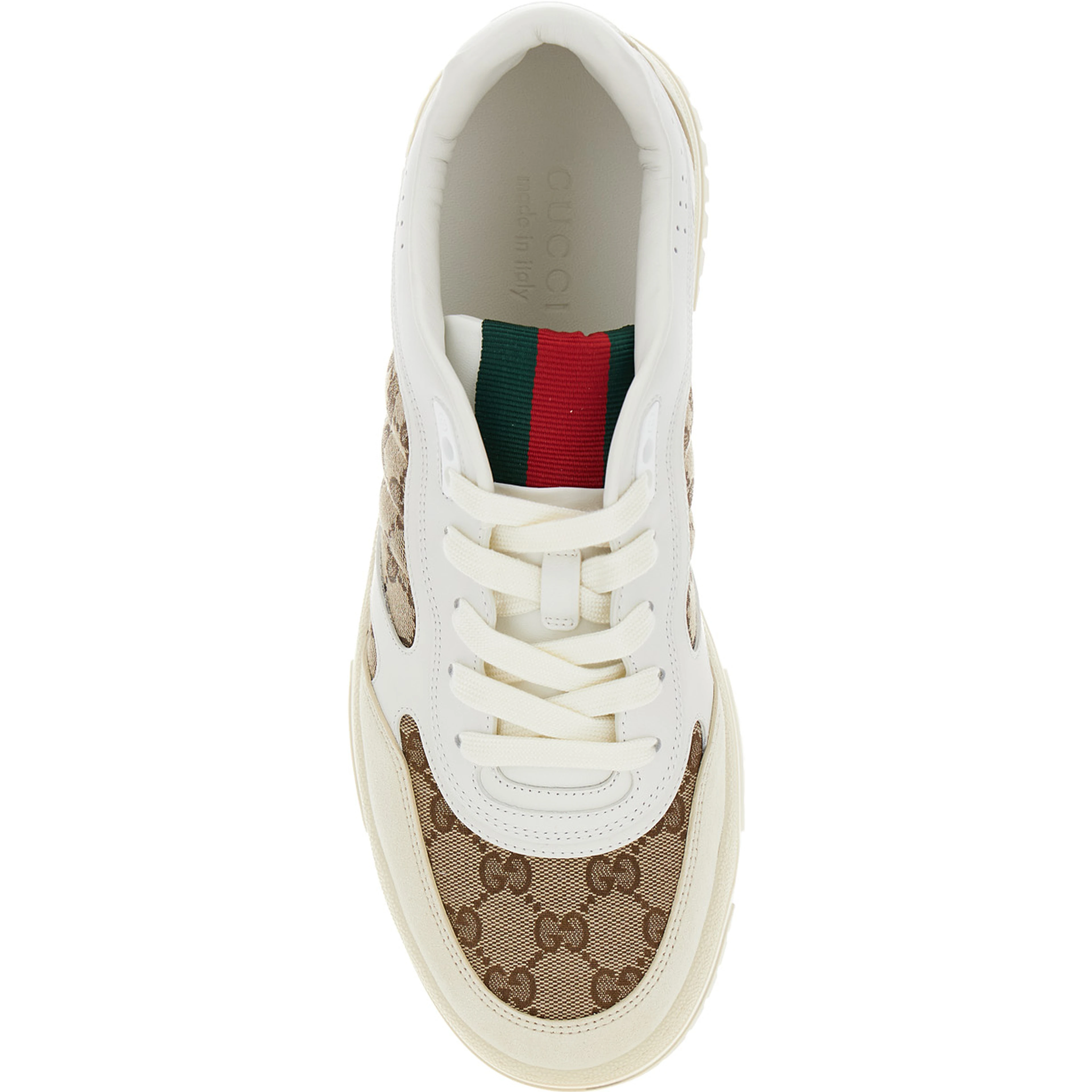 Low Sneakers Re-Web with GG Logo in Leather and Tech Fabric Beige Men