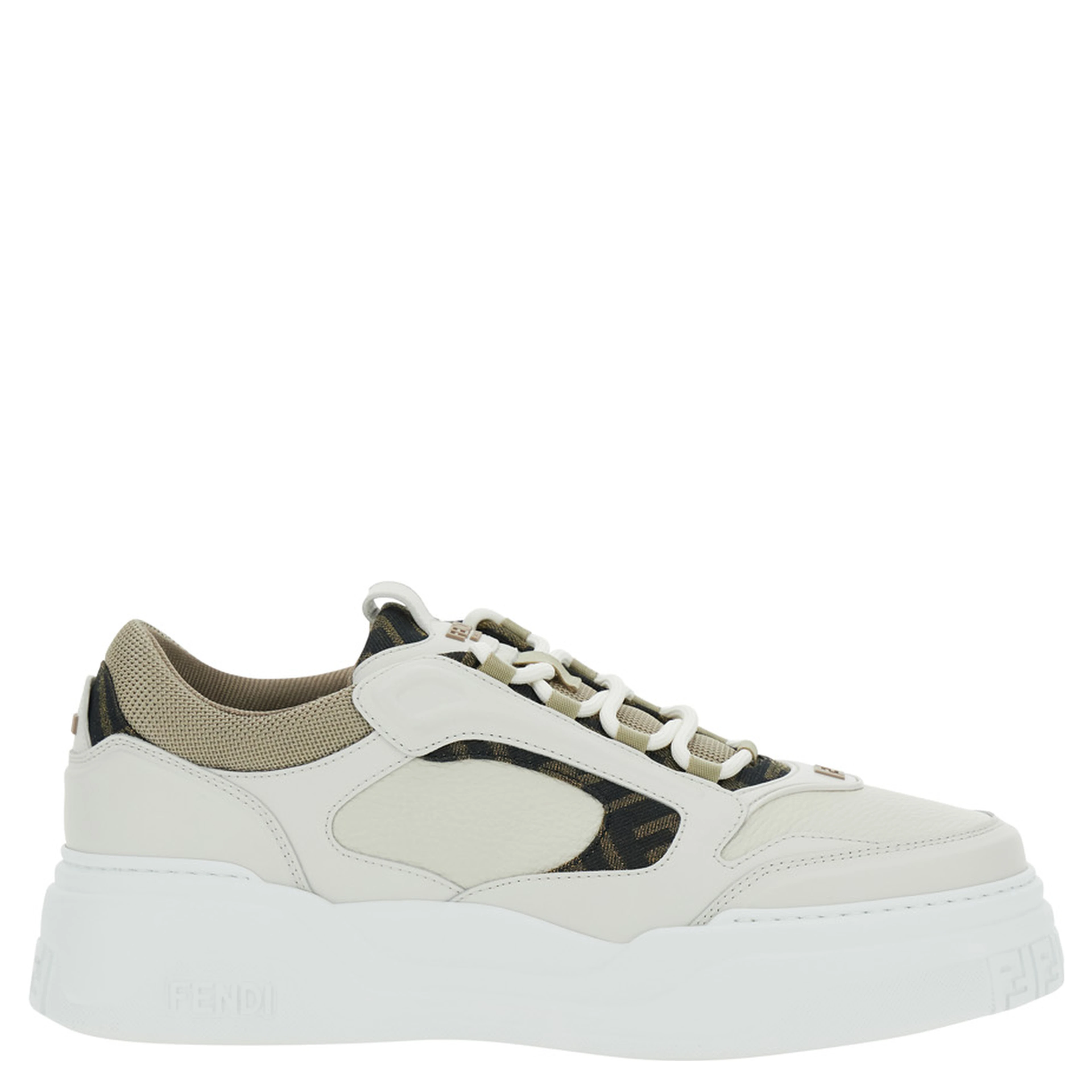 Sneaker Force with FF Jacquard Details and Chunky Leather Sole White Men