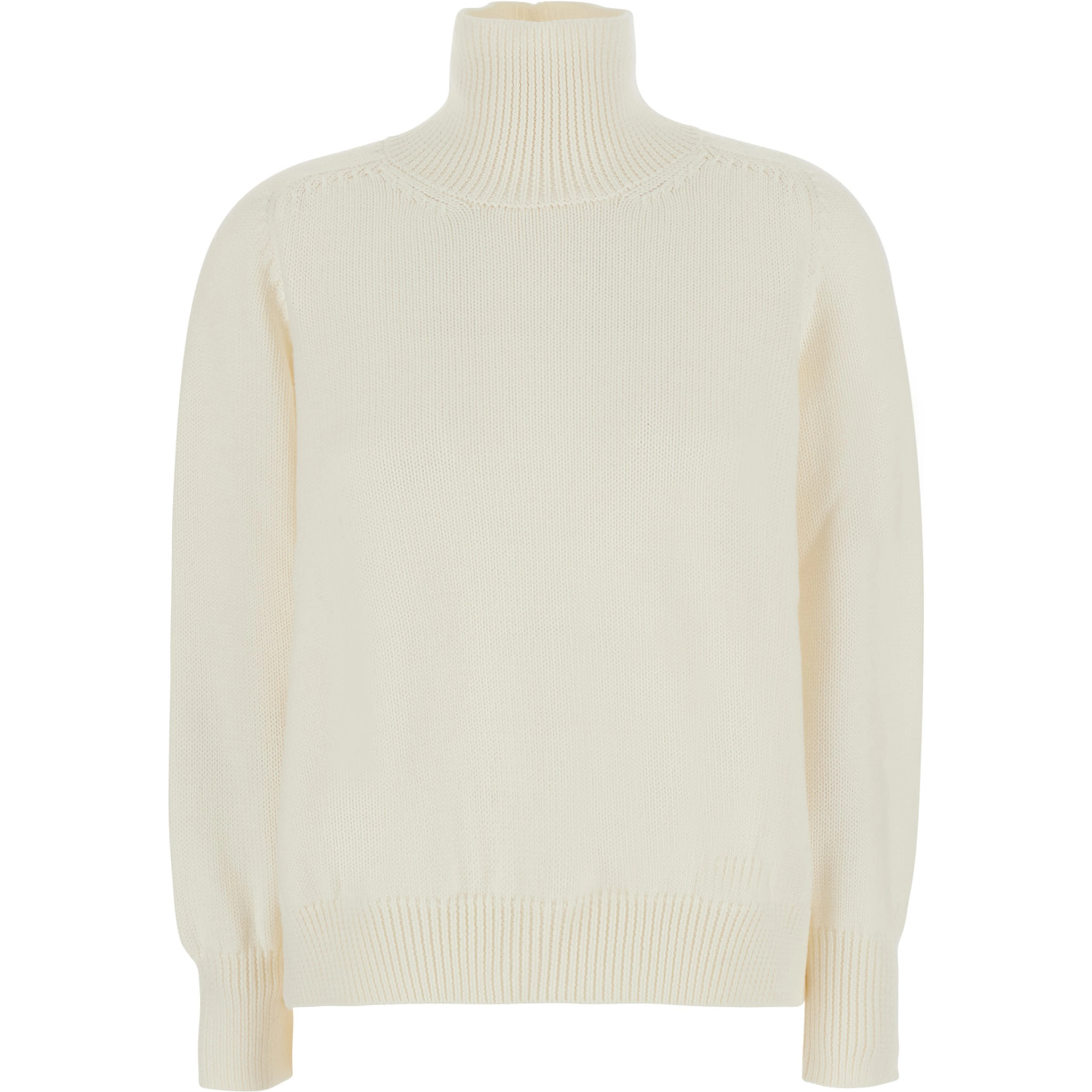 White Sweater with ribbed design and high collar in virgin wool  for women