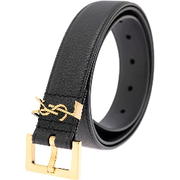 Soft Leather Belt with Gold Metal Buckle Men YSL