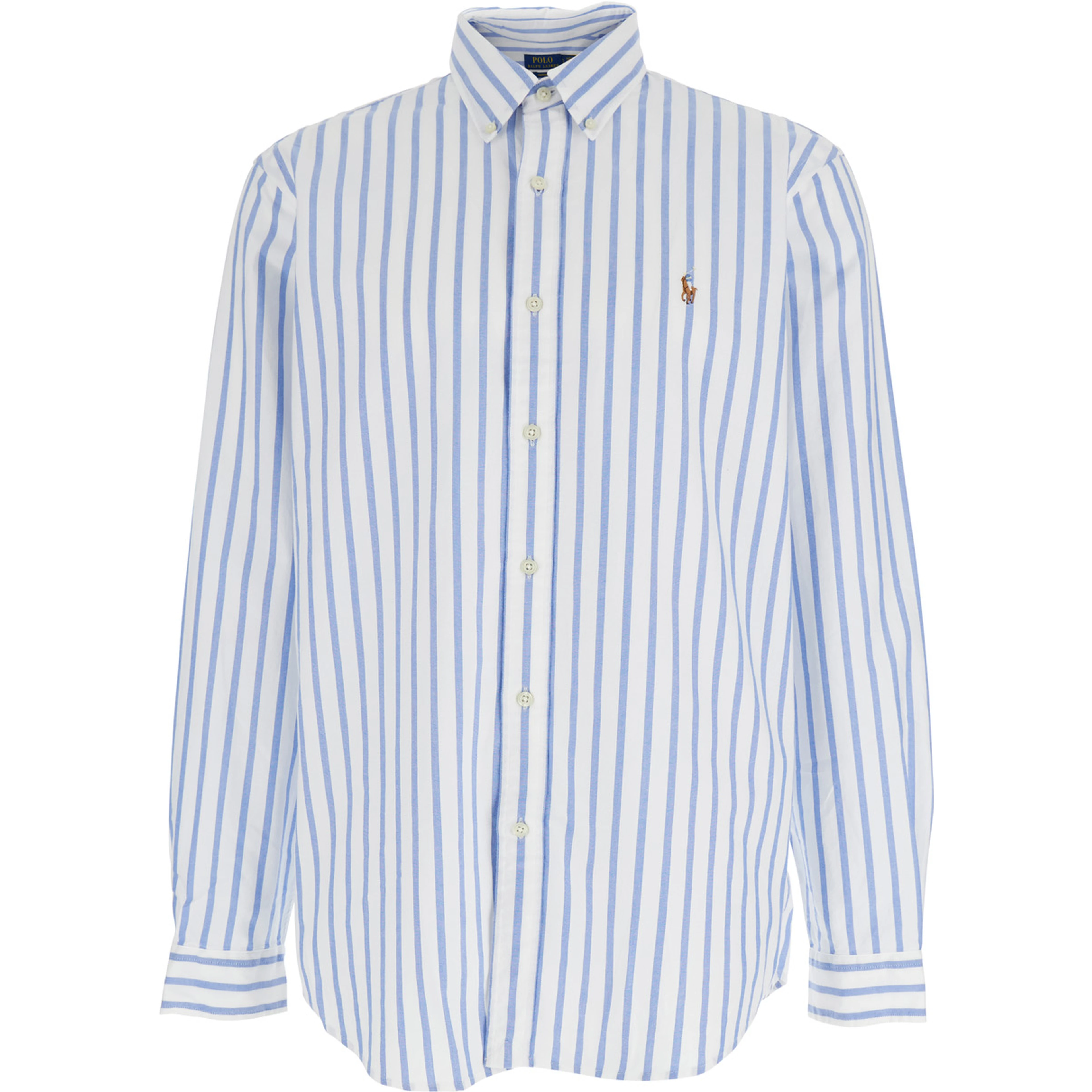 Shirt with Pony Embroidery on the Front and All-Over Stripe Motif in Light Blue for Men