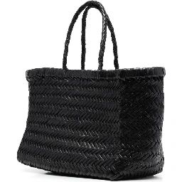 Small Tote Bag Triple Jump in Black Woven Leather Woman