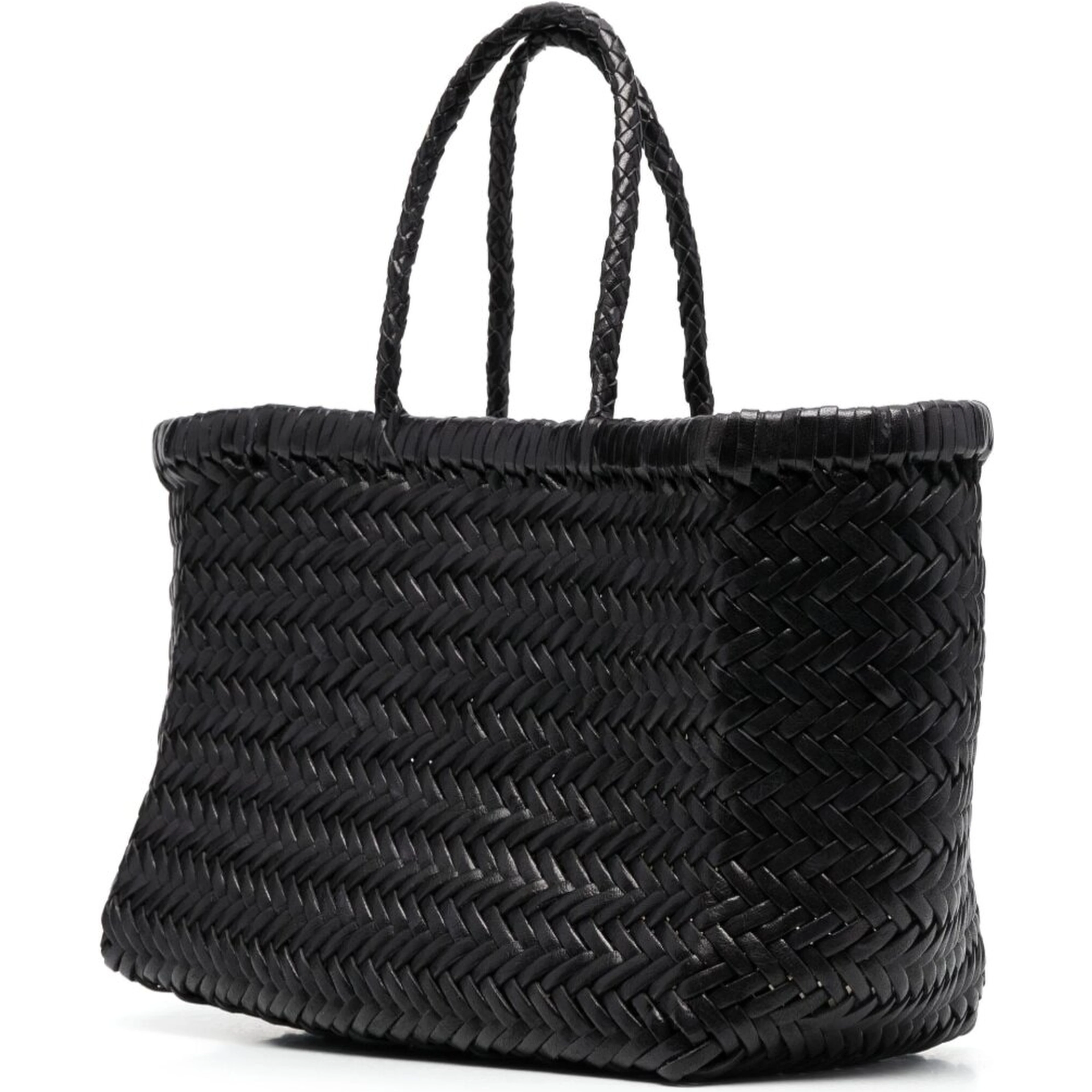 Small Tote Bag Triple Jump in Black Woven Leather Woman