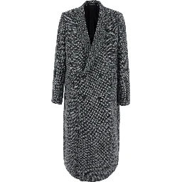 Black Double-Breasted Coat with Front Buttons in Blend Wool Men