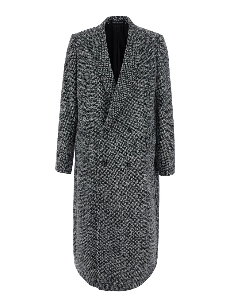 Black Double-Breasted Coat with Front Buttons in Blend Wool Men