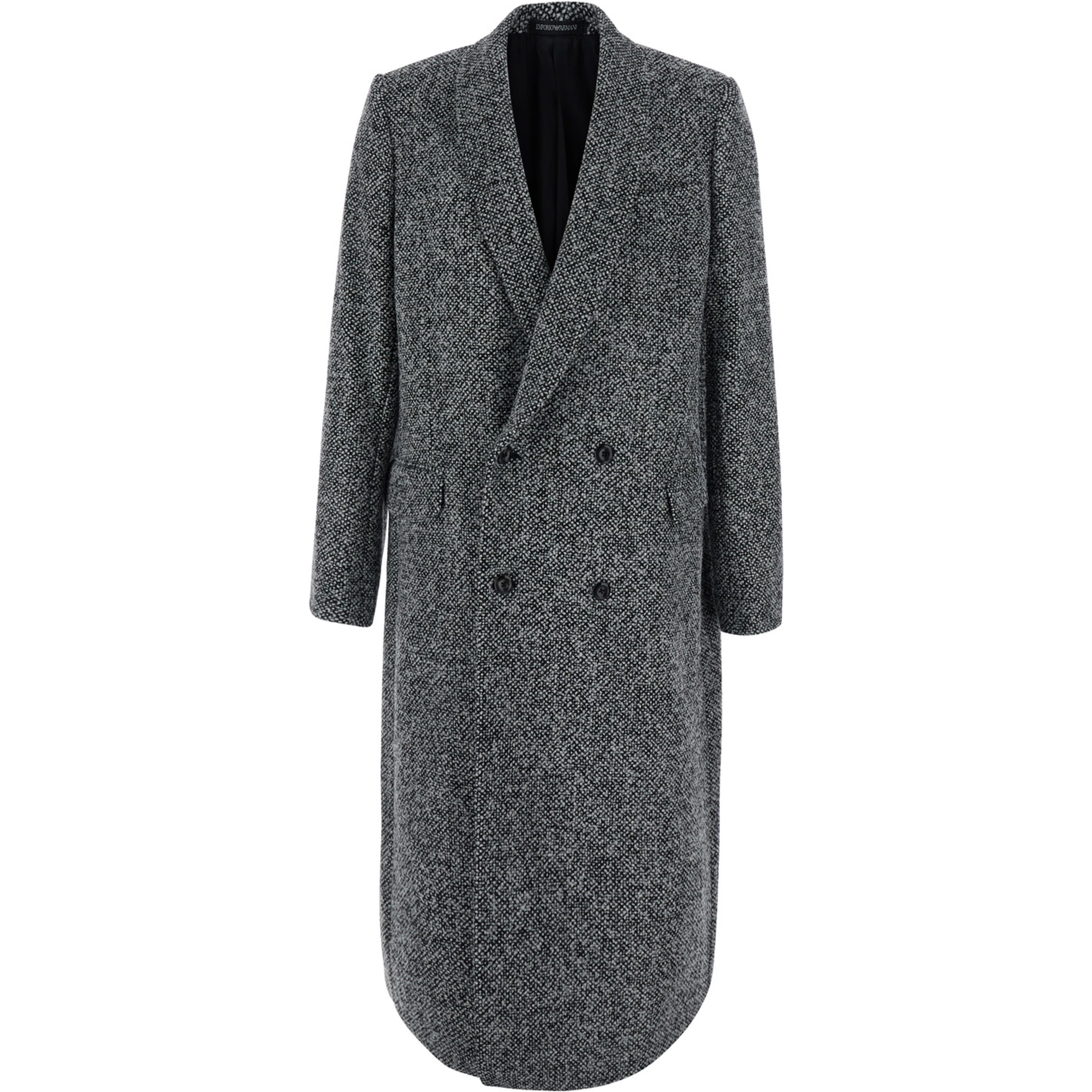 Black Double-Breasted Coat with Front Buttons in Blend Wool Men