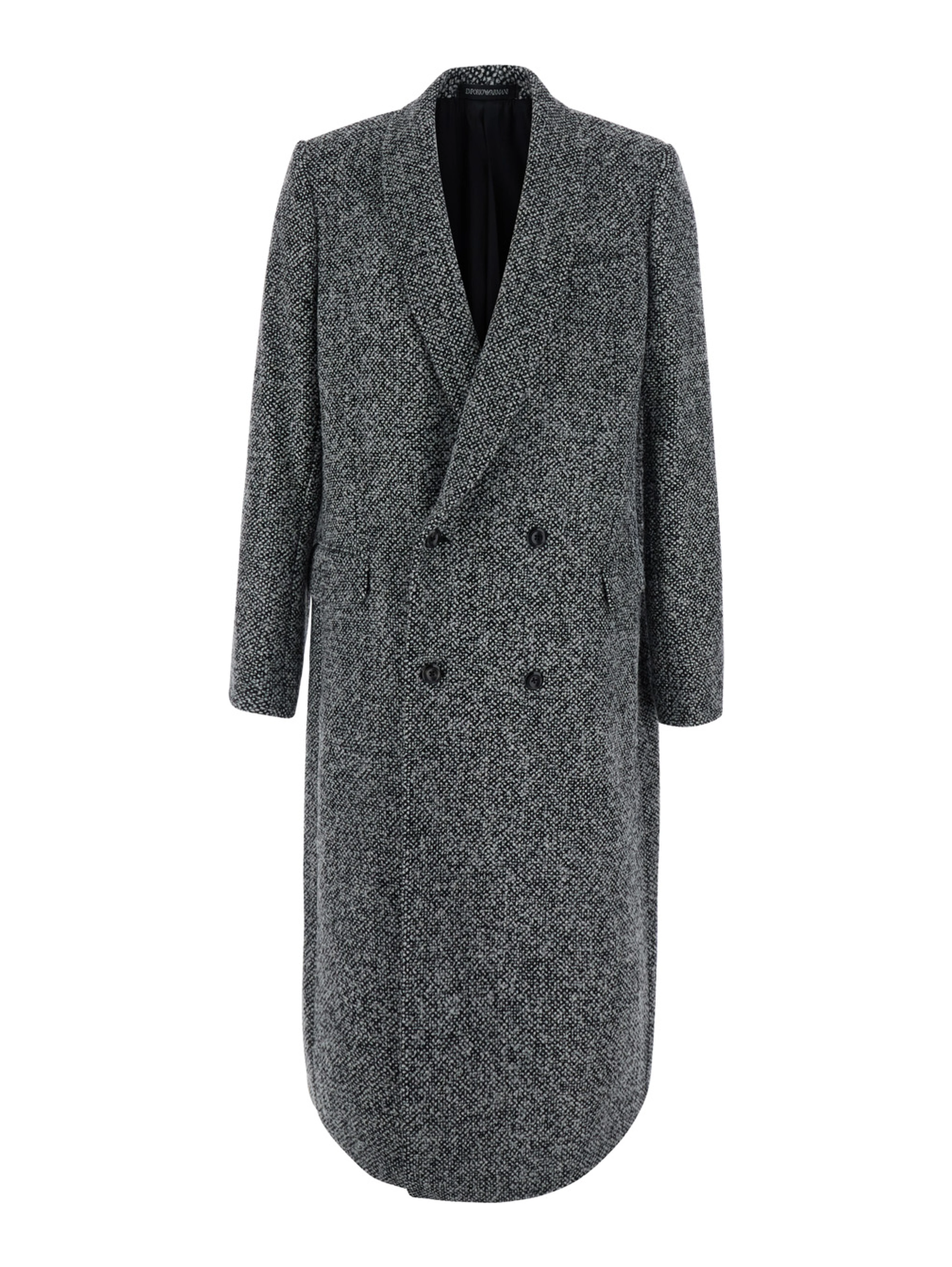 Black Double-Breasted Coat with Front Buttons in Blend Wool Men