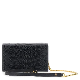 Black Crossbody bag with chain strap and logo plaque closure on the front in ecoleather for women