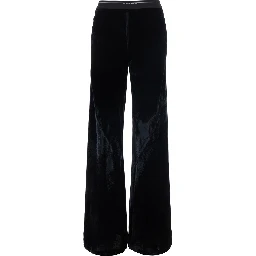 Velvet pants with pockets and straight hems, in velvet, black, women