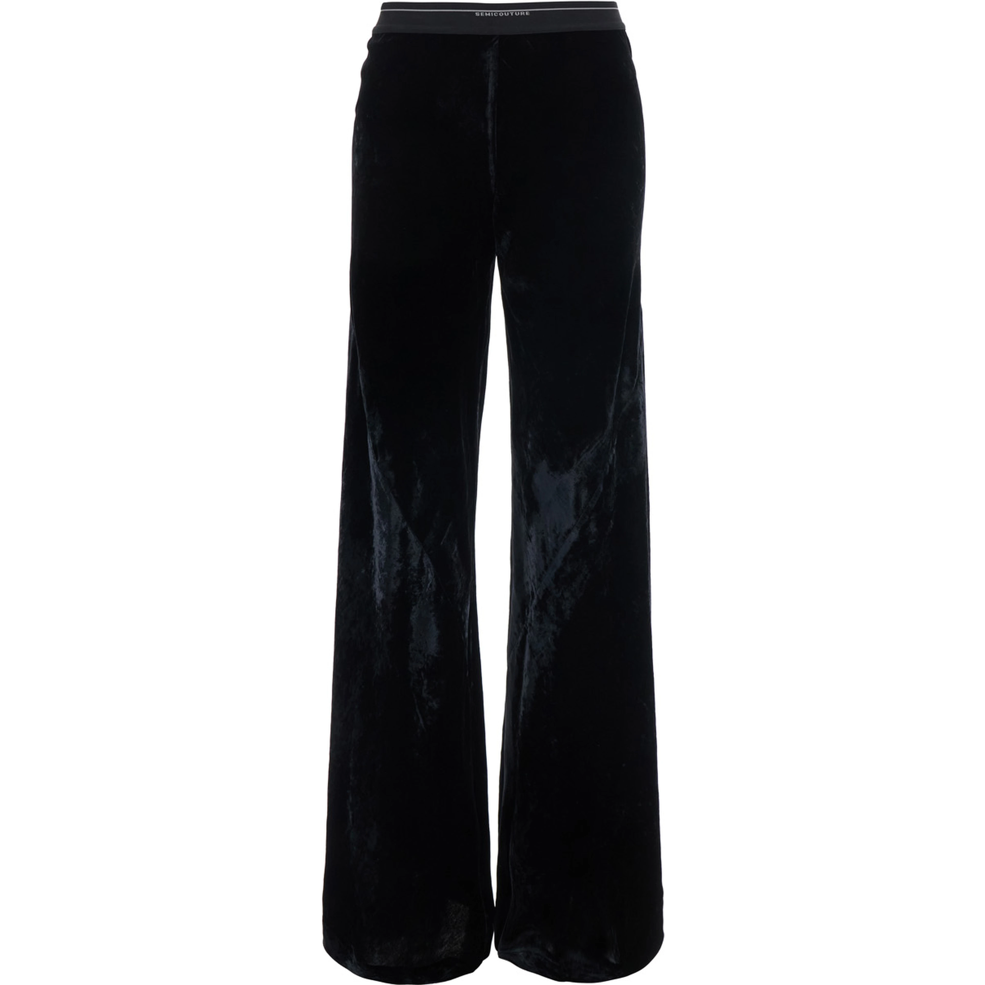 Velvet pants with pockets and straight hems, in velvet, black, women
