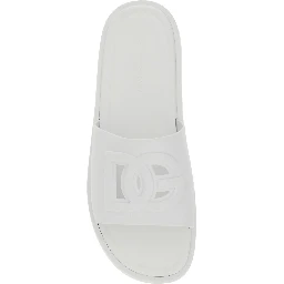 White Rubber Logo Detail Slip-On Sandals for Men