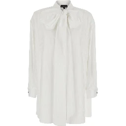 white Shirt with front knot and striped motif in cotton for women