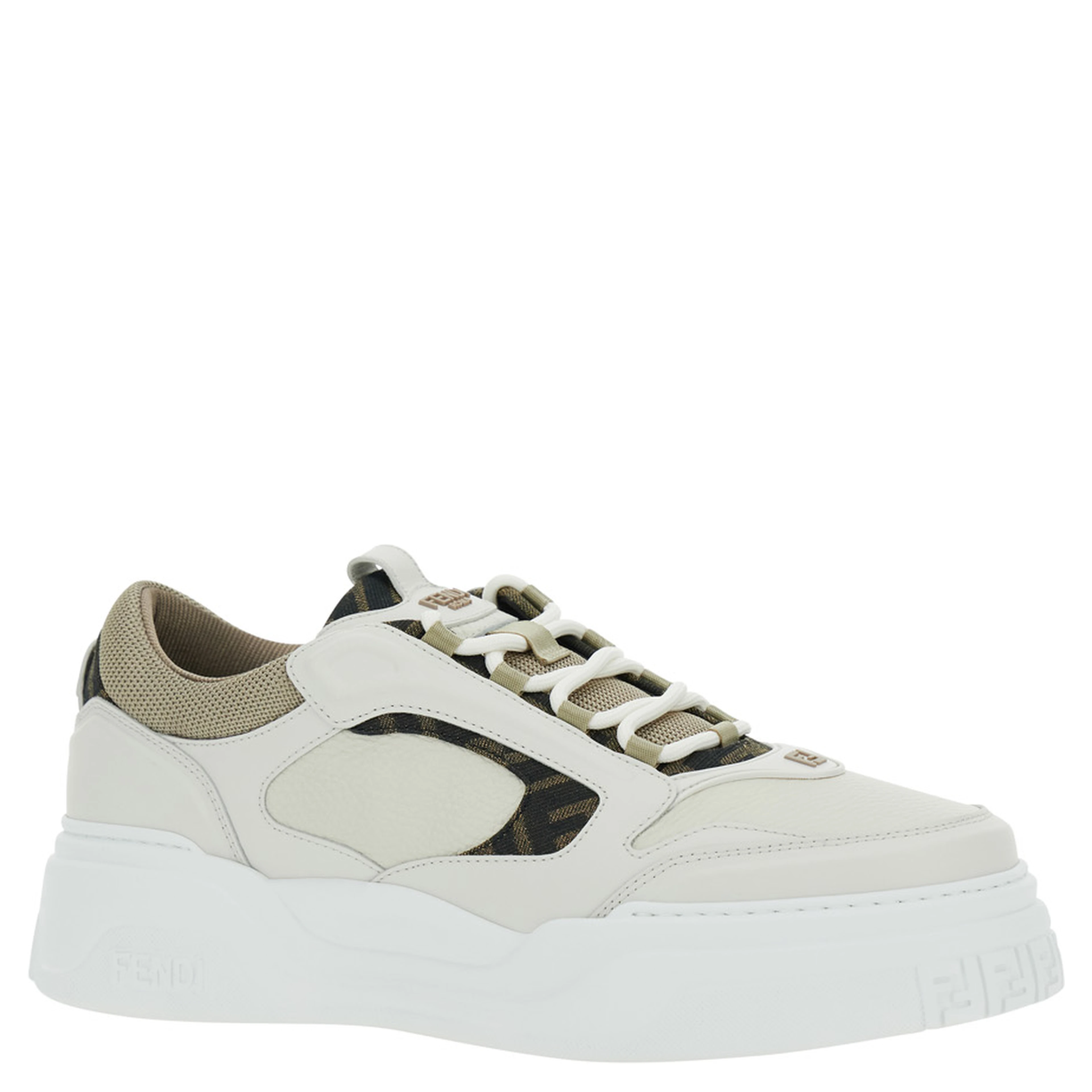 Sneaker Force with FF Jacquard Details and Chunky Leather Sole White Men
