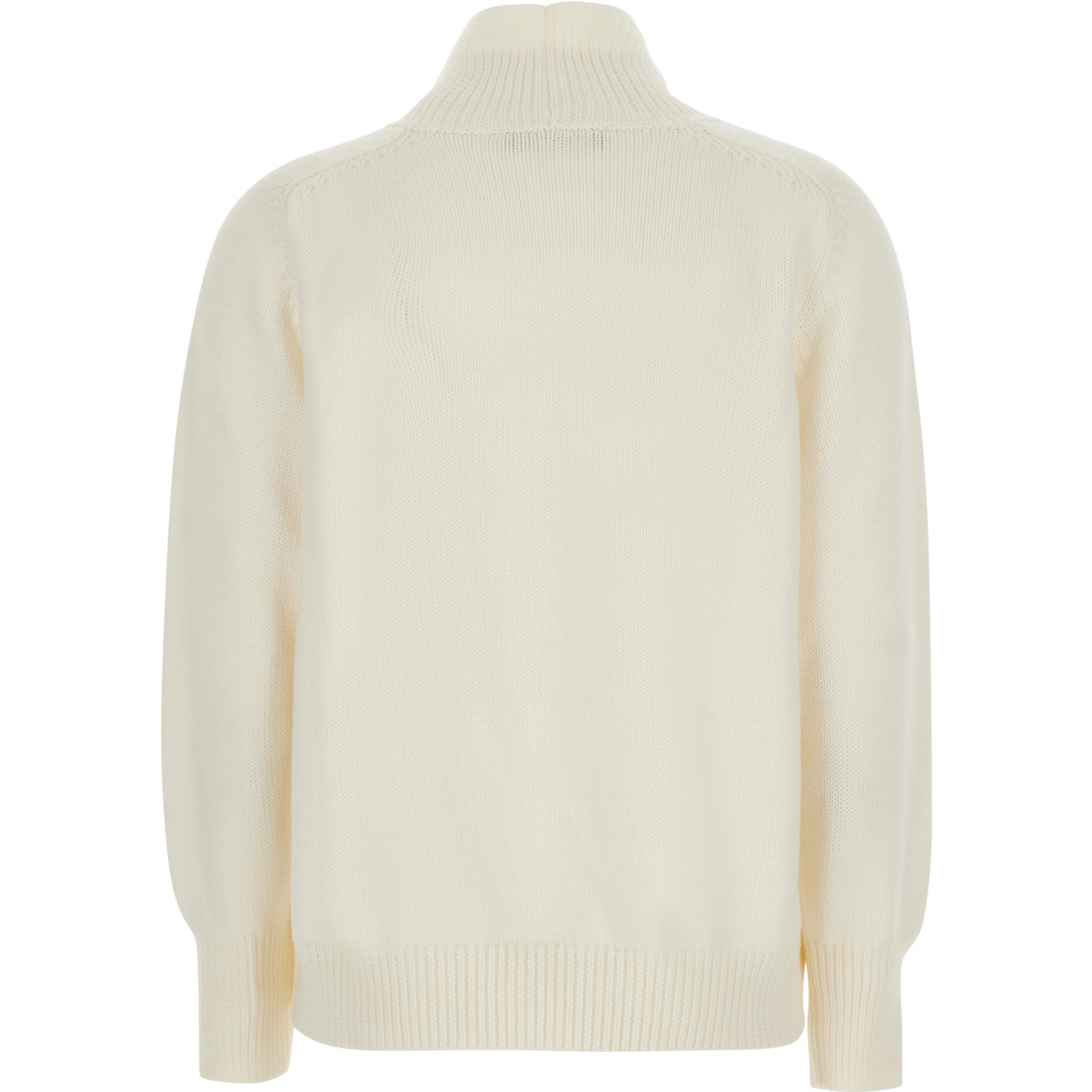 White Sweater with ribbed design and high collar in virgin wool  for women